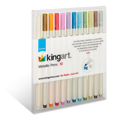 KINGART® Metallic Pen Markers, Set of 12 Vivid Colors with Fine Point for  DIY, Scrapbooks, Cards, Rocks & Works Great on Black Paper, KINGART